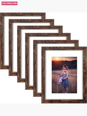 Set of 6 8x10 Picture Frames Rustic Wood Wall or Tabletop Display